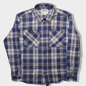 The Stronghold Blue Plaid Flannel Shirt – Heavyweight Textured Cotton, Size L